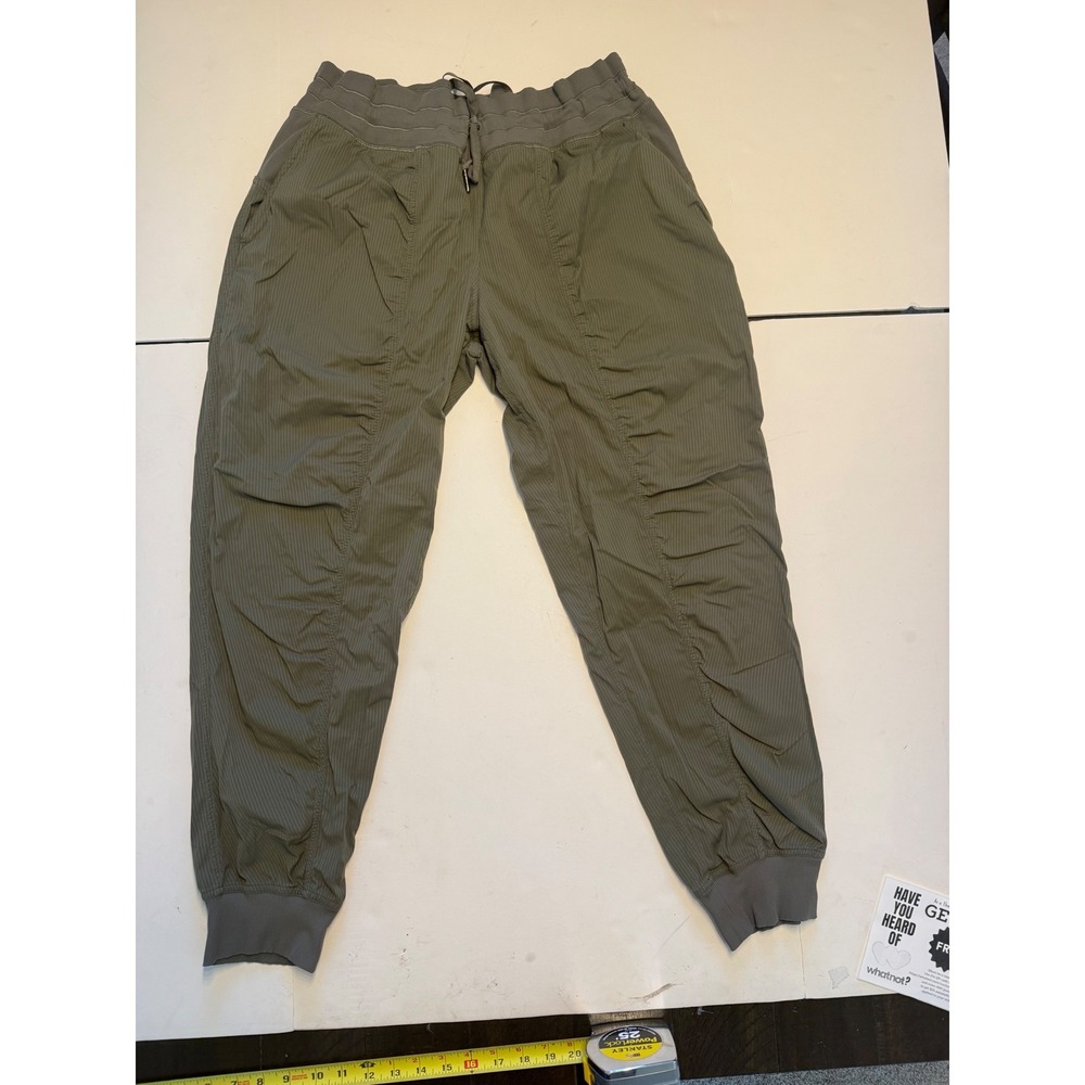 Lululemon Dance Studio Jogger Olive Green Pinstripe Pants Size 14 LW5ENMS